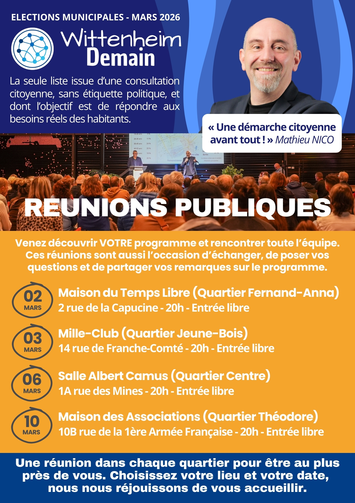 Réunions publiques de la liste Wittenheim Demain entre le 2 et le 10 mars